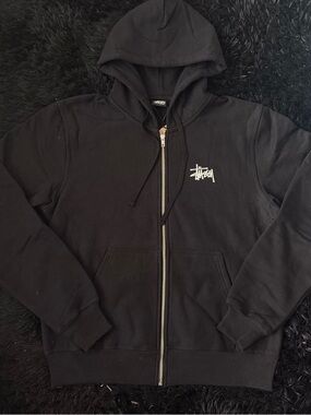 Stussy Black Zip Hoodie with White Logo